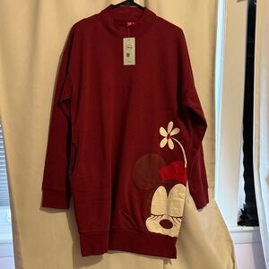 NWT Disney Korea Burgundy Mickey Oversized Sweatshirt Dress